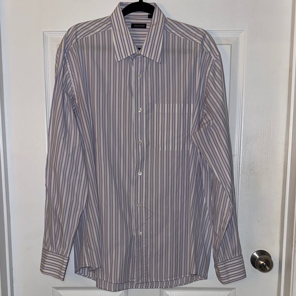 Valentino Men’s Lavender and White Striped Dress Shirt 43/17